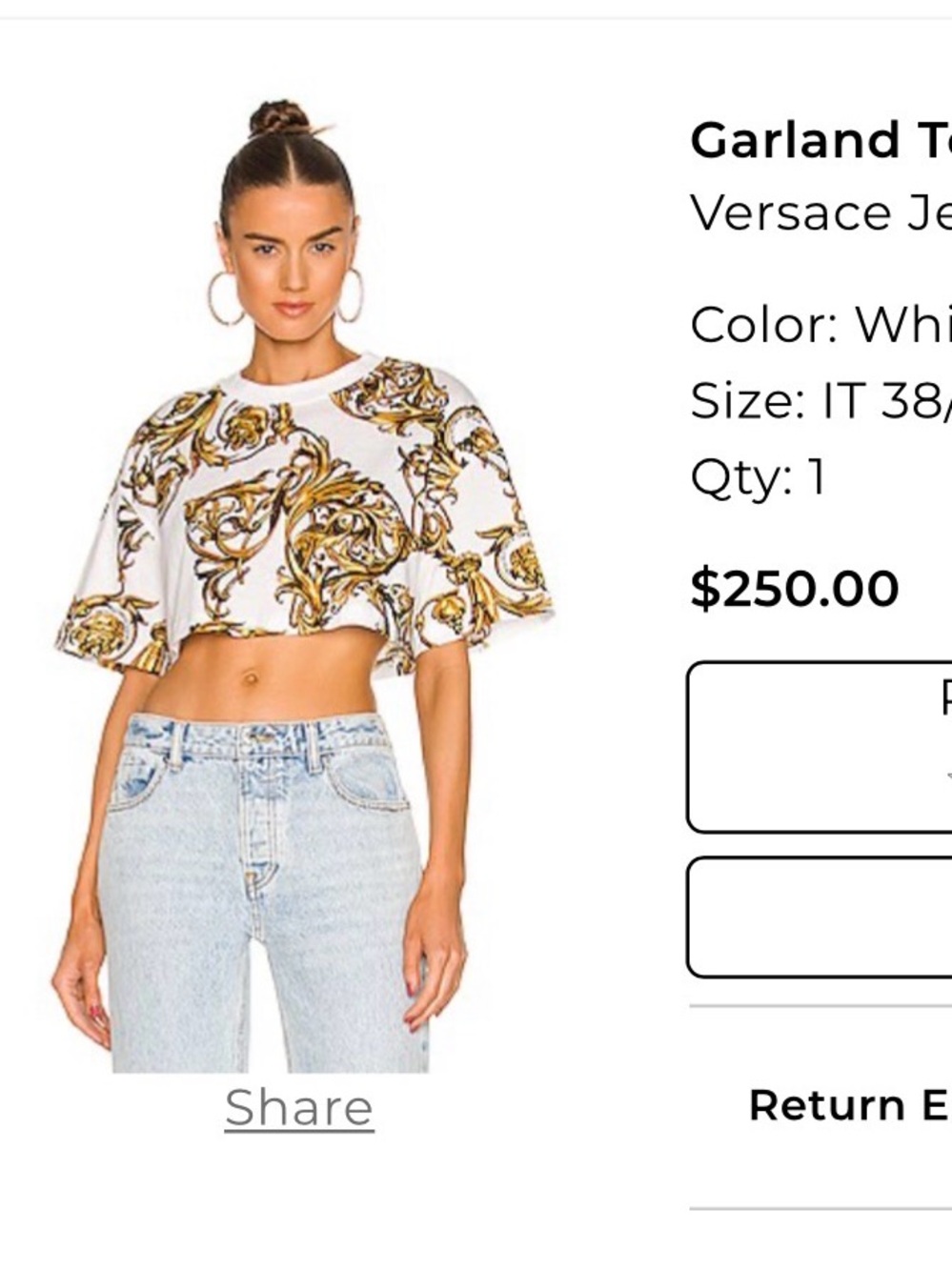 Versace Jeans Collection White Crewneck crop Top in Regalia Baroque print